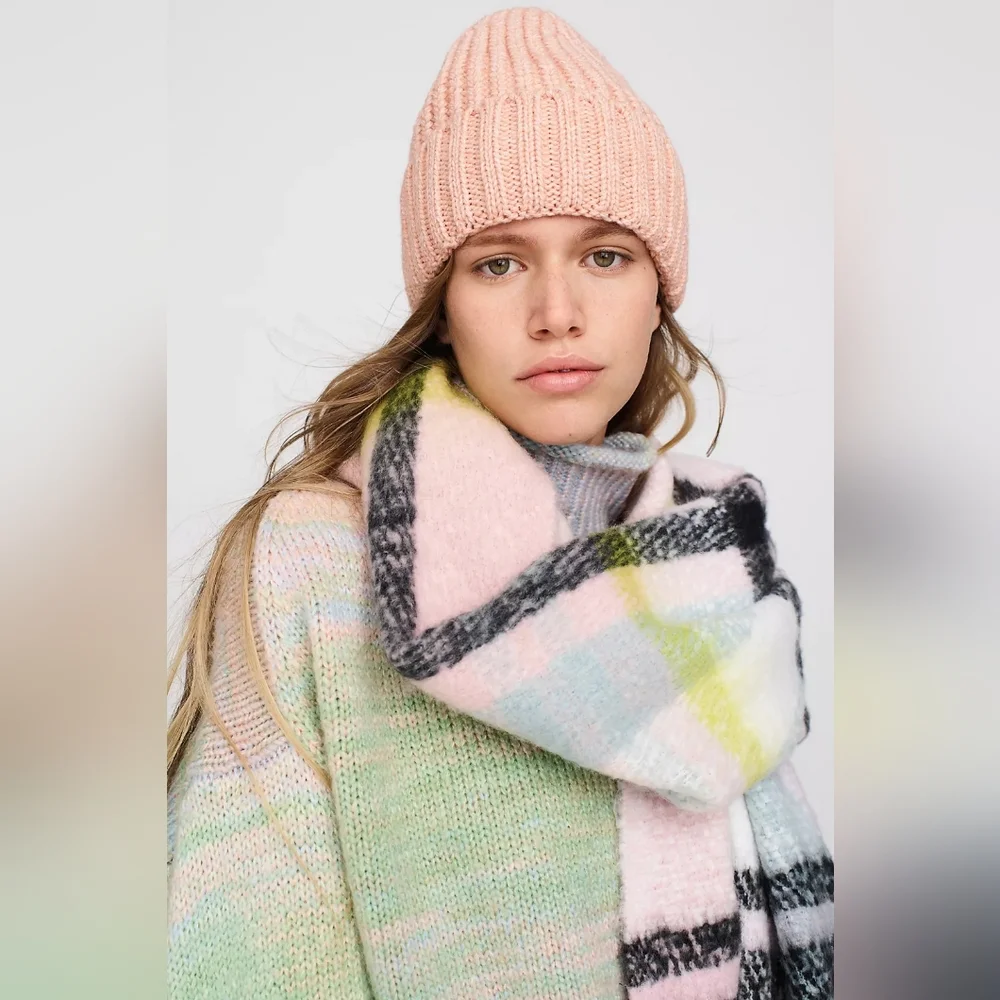 Anthropologie Delaney Plaid Fringed Scarf Oversized - Picture 2 of 8
